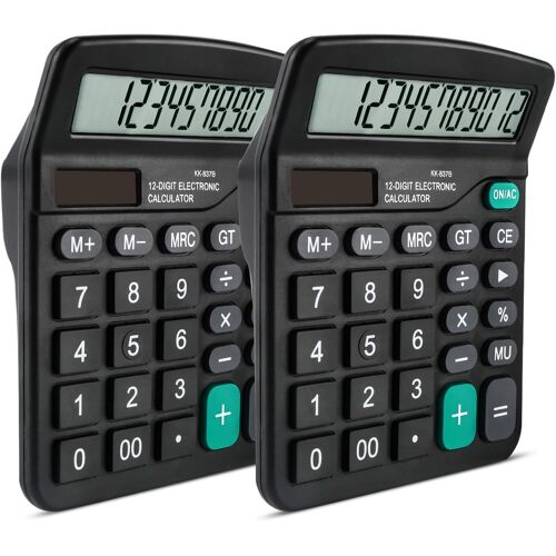 JEXNOVASHOP-Calculatrice Bureau, 2 pièce 12 Chiffres Calculette et à Batterie, Mini Calculatrice Fonction Standard, Grands Boutons, pour Bureau, Maison et école Nior
