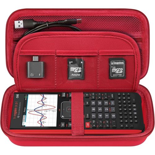 étui de téléphone Ti-nspire CX II Cas/CX II/CX/CX Cas Color Drawing Calculator,Poche Mesh supplémentaire pour câble de Charge,Chargeur,Manuel,Rouge