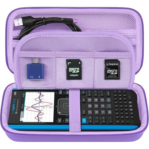 étui de téléphone Ti-nspire CX II Cas/CX II/CX/CX Cas Color Drawing Calculator,Poche Mesh supplémentaire pour câble de Charge,Chargeur,Manuel,Violet