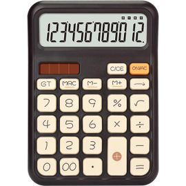 Calculatrice de bureau extra large avec écran LCD à 12 chiffres et gros boutons,calculatrice de comptabilité à piles et à énergie solaire pour bureau,affaires,quotidien,maison (A7,marron
