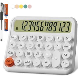 Calculatrice mécanique 12 Chiffres, écran LCD Extra Large de 5 Pouces, Calculatrice de Bureau à Piles, Gros Boutons faciles à Presser, écran inclinable à 15° pour Les Enfants