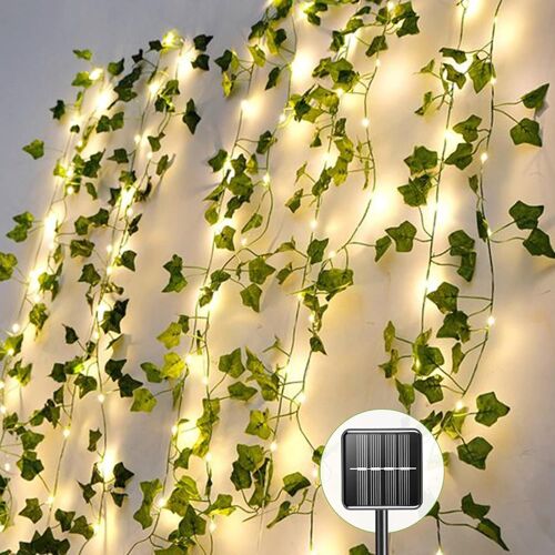 KAL-Guirlande Lumineuse Solaire, Guirlande De Lierre Artificiel, 1 Pièce De Plantes Suspendues Avec 60 Leds Guirlande Lumineuse Solaire Extérieure, 8 Modes, Étanche Fausses Feuilles De Lierre