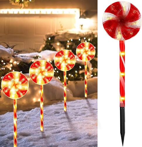 Lot De 4 Lampes Solaires Led En Forme De Sucette, Décoration De Noël Extérieure, 8 Modes, Étanches, Pour Jardin, Extérieur, Balcon, Allée