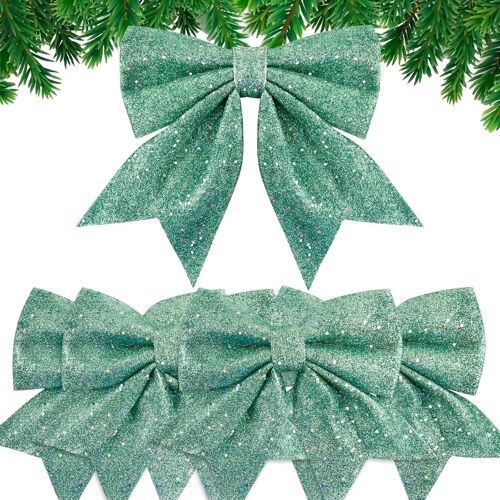Kal-5pcs Noeud De Ruban De Noël 24cm Grande Taille Arcs De Noël Ruban Noeuds Papillons Ornements Decoration De Noël Pour Arbres De Noël Emballages Cadeaux Sapin De Noël Guirlande Voiture Mariage (Vert