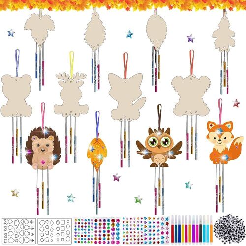 KALANKA-12 PCS kit Carillon Enfant Bricolage,Carillon Bois Enfant,Activité Manuelle Carillon à Vent à Peindre,Carillon à Fabriquer Enfant,Kit de Carillon éoliens,Kit de Bricolage en Bois pour Enfant