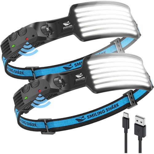 Lampe Frontale Led, 2 Pièces Angle Large 6*Led Bandes Lumineuses Blanche Headlamps Rechargeable Capteur De Motion Étanche Pour Camping