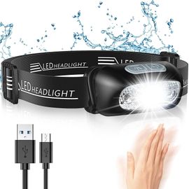 Lampe Frontale Led Puissante Avec Capteur Mouvement, Ipx6 Étanche, 4 Modes D'eclairage, Rechargeable Usb Frontale Professionnel, Lampe Frontale Accessoire Pour Pêche, Camping, Course, Cyclisme
