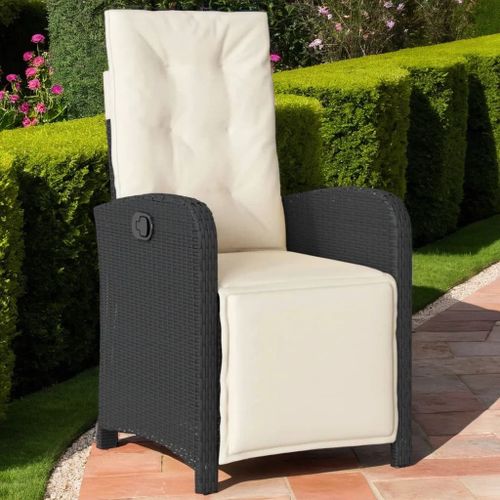 Chaise Inclinable De Jardin Et Repose-Pied Noir Résine Tressée