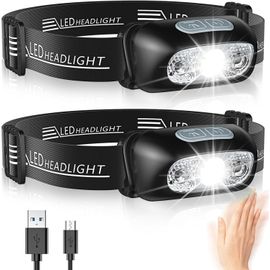 Lampe Frontale Led Puissante Avec Capteur Mouvement, Ipx6 Étanche, 4 Modes D'eclairage, Rechargeable Usb Frontale Professionnel, Lampe Frontale Accessoire Pour Pêche, Camping, Course, Cyclisme