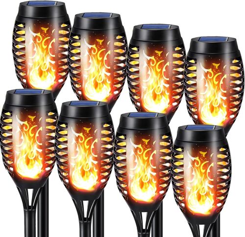 Lumières Flamme Solaire Exterieure 8 Pack Etanche Lampe Torche Solaire, Lampe Solaire Flamme Vacillante Pour Décor, Jardin, Patio, Chemins, Pelouse