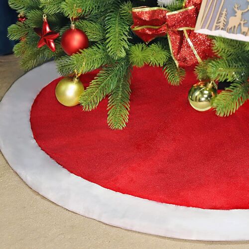 KAL-Jupe De Sapin De Noël Rouge Et Blanche, Tapis De Sapin De Noël Adapté Pour Arbre De Noël 1,0M / 1,2M / 1,5M, Jupe Arbre De Noël Adapté Pour Noël, Fête, Mariage -120Cm