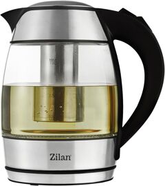 Zilan Bouilloire en Verre 1,8L, LED Bleu, 2200W, Filtre, Gris