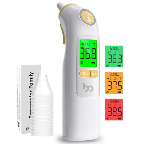 Twq-Thermomètre Auriculaire, Précision Professionnelle, Code D'alerte Fièvre À 3 Couleurs, Mode Silencieux, Stockage Des Lectures, Avec 24 Couvre-Sondes Jetables Thermomètre Pour Adultes Et Bébés, Ja