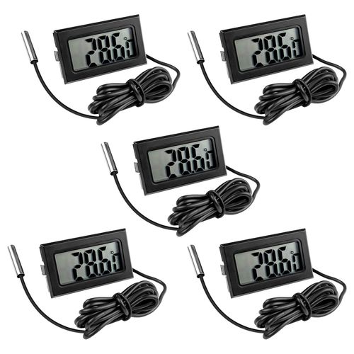 5 Pièces Thermomètre Frigo Digital, Sonde Temperature Numérique avec Écran LCD, Thermomètre Température avec Sonde de Température Capteur Testeur pour Réfrigérateur Congélateur Aquarium