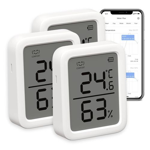 Thermomètre Connecté, Thermomètre Intérieur Connecté Avec Puce Suisse, Capteur de Température Connecté Contrôlé Par l¿App, Thermomètre Connecté Bluetooth, Hub Requis Pour WiFi