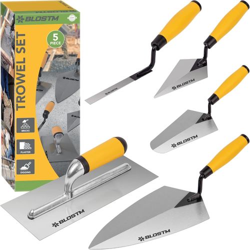 ASFASFq-Truelle 5 pièces ¿ menuiserie de Brique, truelle Pointue, truelle de jauge, truelle de Brique, truelle de plâtrage ¿ Fabriqué en Acier au Carbone Durable avec poignées Souples