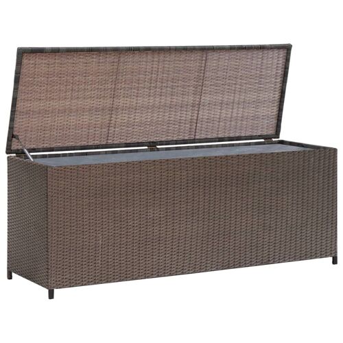 Coffre De Rangement Jardin 120x50x60 Cm Résine Tressée Marron Vérin Gaz