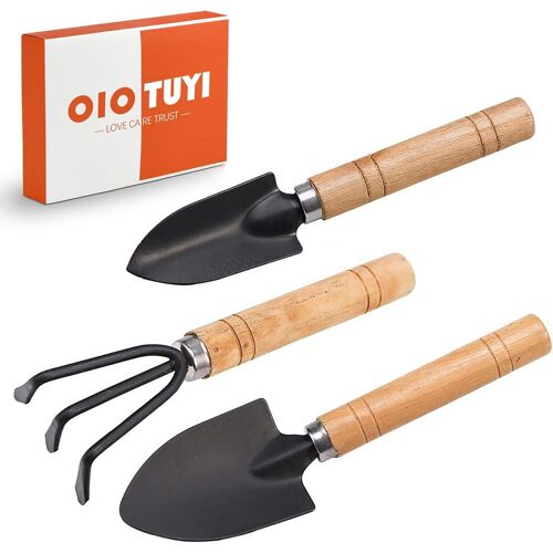 KALANKA-Mini outils de jardin, outils de jardin 3 pièces avec mini pelle et râteau, accessoires pour enfants et plantes d'intérieur, pelles en acier inoxydable pour jardin miniature et plantes bonsaï