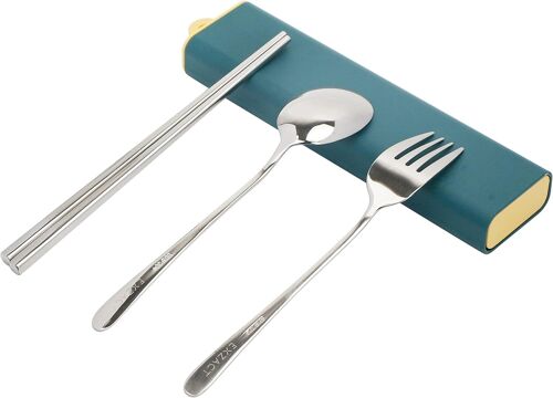 Kalanka-Exzact Couverts Baguettes Cuillère Et Fourchette Dans Un Étui, Inox 18/10 - Voyage Bureau École Boîte À Déjeuner - Bento Japonais Coréen - Passe Au Lave-Vaisselle