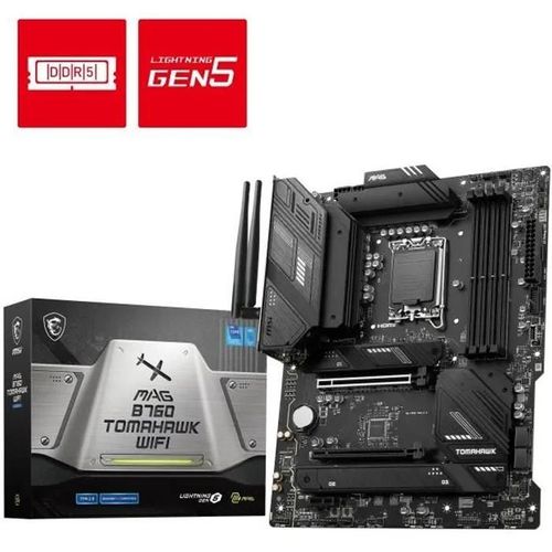 MSI MAG B760 TOMAHAWK WIFI - Carte-mère - ATX - Socket LGA1700 - B760 Chipset - USB 3.2 Gen 1, USB 3.2 Gen 2, USB-C 3.2 Gen2, USB-C 3.2 Gen 2x2 - 2.5 Gigabit LAN, Wi-Fi 6E, Bluetooth - carte...
