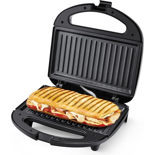 ASFASFq-Grill Panini, 750W Appareil Panini avec Plaques Anti-adhésif, Appareil Croque Monsieur, Température Automatique, Indicateur LED, Poignée Cool Touch