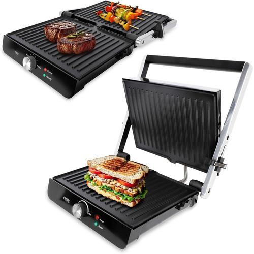 ASFASFq-Barbecue életrique pour légumes, steak et grill panini | grande appareil croque monsieur | Plancha électrique | plaques antiadhésives et température réglable | 2.000 Watt | noir