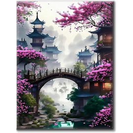 Sjzg-5d Diamond Painting Kit, Broderie Diamant Adulte Diy Diamond Painting Paysage Peinture Diamant Avec Rond Perle Diamant De Forage 30cmx40cm, Paysage Fleur Rétro