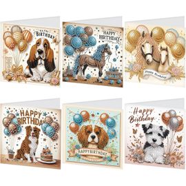 Eryi-6pcs Diamond Painting Carte Anniversaire Tableau Diamant Carte De Voeux Diamant Painting Birthday Card Broderie Diamant Cart[5872]