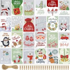 AYUHR-Diamond Painting Calendrier de l'Avent A6, 24 cartes de Noël, peinture diamant, dictons, cartes postales de Noël avec pinces en bois et ficelle de jute de 10 m, kit de bricolage
