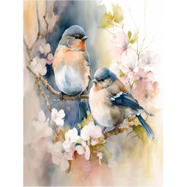 5d Diamond Painting-Oiseaux Bouvreuils Et Fleur De Pêcher-Petit 30x40cm-Set De Tableaux Diy Avec Pierres Carrées Pour Hall D'entrée,Escalier,Cuisine,Salle À Manger