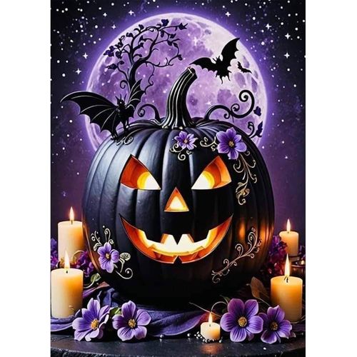 Halloween Diamont Painting Complet, 5d Château Peinture Diamant Adultes,Citrouille Diamond Painting Complet Diamant Kit, Diy Strass Point De Croix Painting Pour Murale Décoration 30x40cm