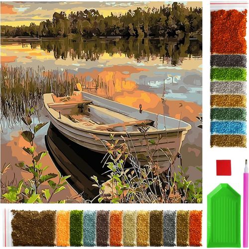 Tianyi-Diamond Painting Kit Complet - Bateau En Bois - 30 X 30 Cm - Broderie Au Point De Croix Strass Diamant Painting, Décoration Pour Maison Et Murs