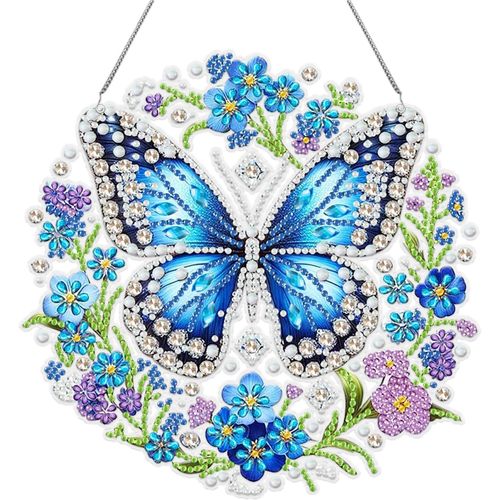 Diamond Painting Guirlande,Papillon Painting Diamant Hanging,Diamant Painting Pendentif,5d Peinture Diamant Suspendus Avec Chaîne,Pour Noël,Porte Et Fenêtre Décoration,25cm
