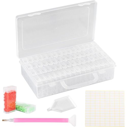 Mevronisshop-Diamond Painting Boîtes De Rangement, 64 Pièces Diamond Painting Accessoires Avec 112 Étiquettes Pour Diamants, Perles Et Autres Accessoires De Bricolage
