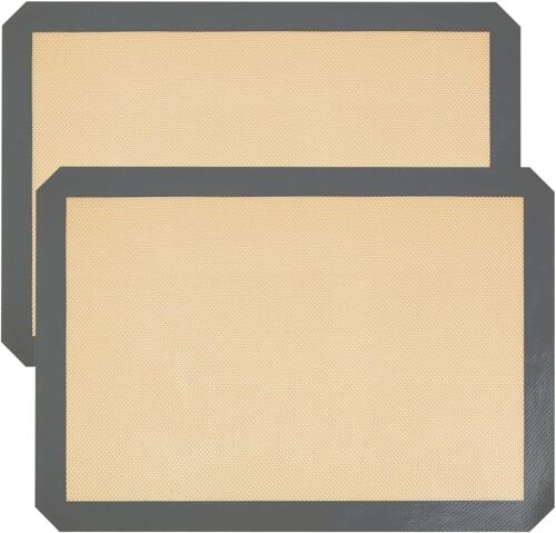 JEXNOVASHOP-Lot de 2 tapis de cuisson en silicone, anti-adhésifs, réutilisables, sans BPA, lavables, résistants à la chaleur, pour four à micro-ondes, macarons, biscuits, pâtisserie, pain (L : 41,9 x
