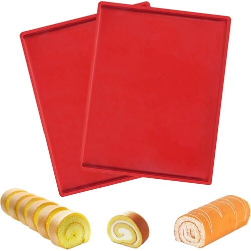 SJZG-Plaque A Génoise,2 Pcs Silicone Plaque Génoises Tapis De Cuisson Silicone Tapis Et Feuilles De Cuisson Tapis À Gâteau Roulé Suisse Plaque Patisserie Pour Biscuits Pizza Pain Mousse