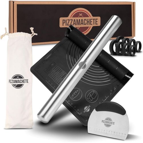 SUBZONAL-Rouleau à pâtisserie en acier inoxydable 35 cm, tapis en silicone antidérapant et anti-adhésif 60 x 40 cm, spatule pour pizza, pâtes fondantes
