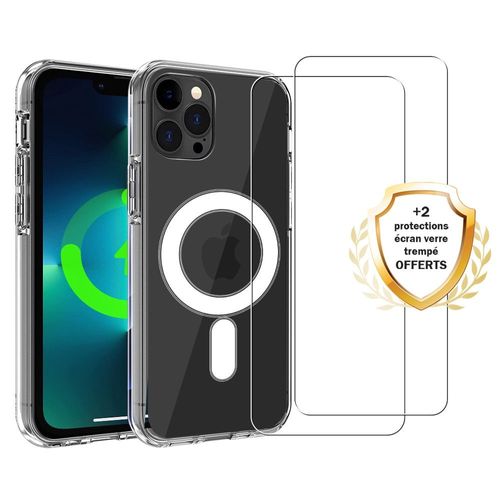 Coque Iphone 13 Pro Transparente Compatible Magsafe + 2 Vitres Protection Ecran Evetane