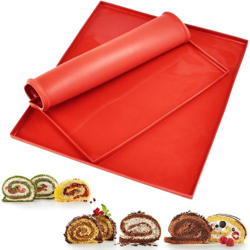 Paquet De 2 Tapis De Cuisson En Silicone (30.5 × 25.8 × 1cm)-Rouge, Tapis À Gâteau En Rouleau Suisse, Moule À Rouleau De Mousse De Pizza À Biscuits