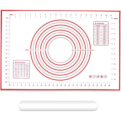 Anw-1pcs Red Feuille À Pâtisserie Tapis Anti-Adhérent En Silicone(400*600mm),Feuille À Pâtisserie Add 1pcs Rouleau À Pâtisserie De 40cm En Polyéthylène Anti Adhésif Pour Fondants,Pâtes À Sucre