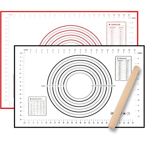 Loc-Tapis De Patisserie Antidérapant Silicone Anti-Adhésif Réutilisabletapis De Cuisson Patisserie, Large Mesure, 50 X 70 Cm, 40x60cm (Rouge +Noir) Rouleau À Pâtisserie Cadeau