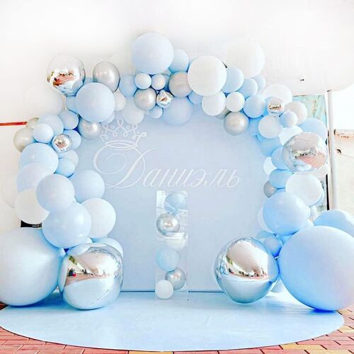 CAUC-Arche Ballon Anniversaire Bleu, 114 Kit Ballons Bleu Blanc Argent, Arch de Ballon Bleu Macaron pour Baby Shower Decoration Garçon, decoration bapteme Garcon, deco anniversaire, Mariage