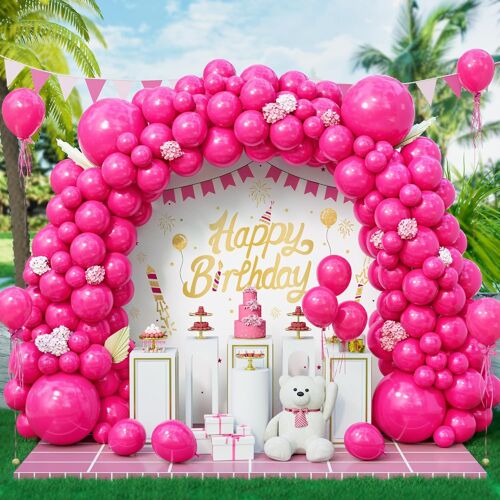 SJZG-Lot De 143 Ballons Rose Vif En Latex Pour Femmes Et Filles - Pour Fête, Mariage, Fête Prénatale, Fête Prénuptiale, Anniversaire