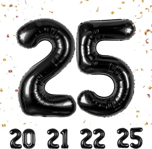 Ballons Anniversaire 25 Noir - 100Cm - Ballon Chiffre 25 Numéro 25 - Happy Birthday Decoration Ballons Fête D'Anniversaire Ans Vole Grâce À L'Hèlium 25