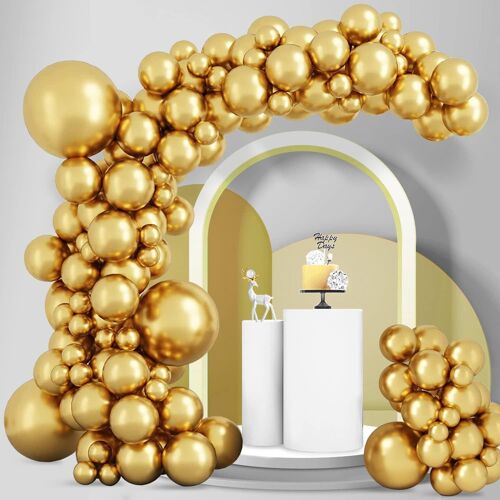 100 Pcs Gold Balloon Garland - 18, 12, 10 And 5 Inch Gold Balloon Set For Birthday Gold Party Decorations