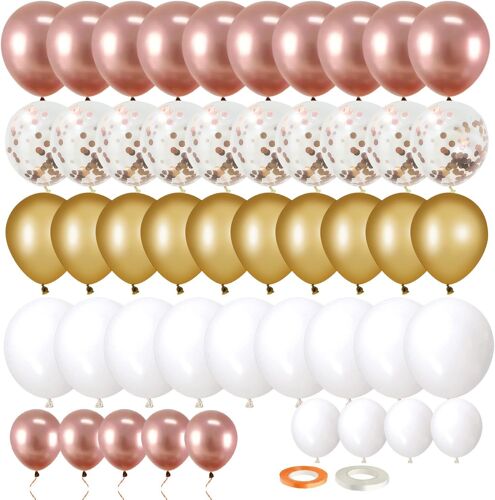 70 Pieces Rose Gold Birthday Balloons, Rose Gold Balloons Gold Helium Latex Confetti For Girls Women Wedding Baby Shower Decorations