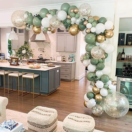 Green And Gold Birthday Balloon Arch, Green Gold Balloon Arch Kit, Green Gold White And Confetti, For Baby Shower, Birthday Balloons, Wedding Arch Decor, Girl'S Christening