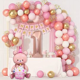 MEVRONISSHOP-Decoration Anniversaire 1 an Fille,Ballon Anniversaire 1 an fille, Ballons de Baudruche Rose,Décoration Anniversair Fille
