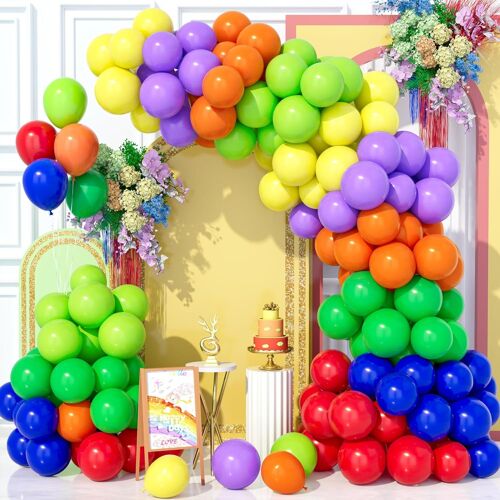 Rainbow Balloons Arch Kit 143 Pieces Assorted Colors Latex Garland Kit For Birthday Baby Shower Wedding Birthday Carnival Party Decorations