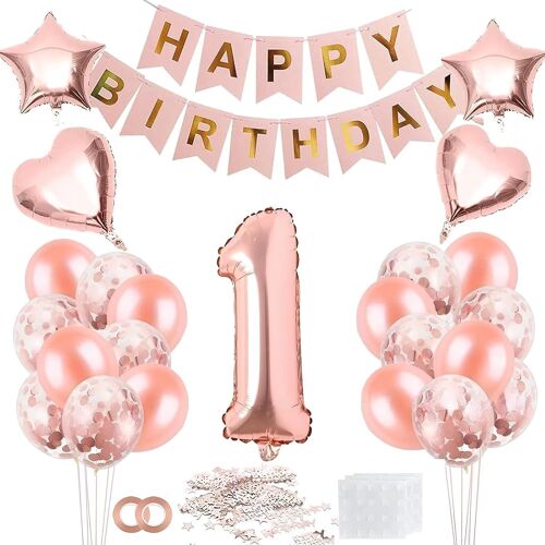 Fille D'Anniversaire De 1 An, Ballons Anniversaire 1 An Or Rose, Décoration D'Anniversaire Fille, 1Er Anniversaire Fille Ballon Avec Ballon Coeur Étoile, D'Anniversaire Décoration Pour Enfants
